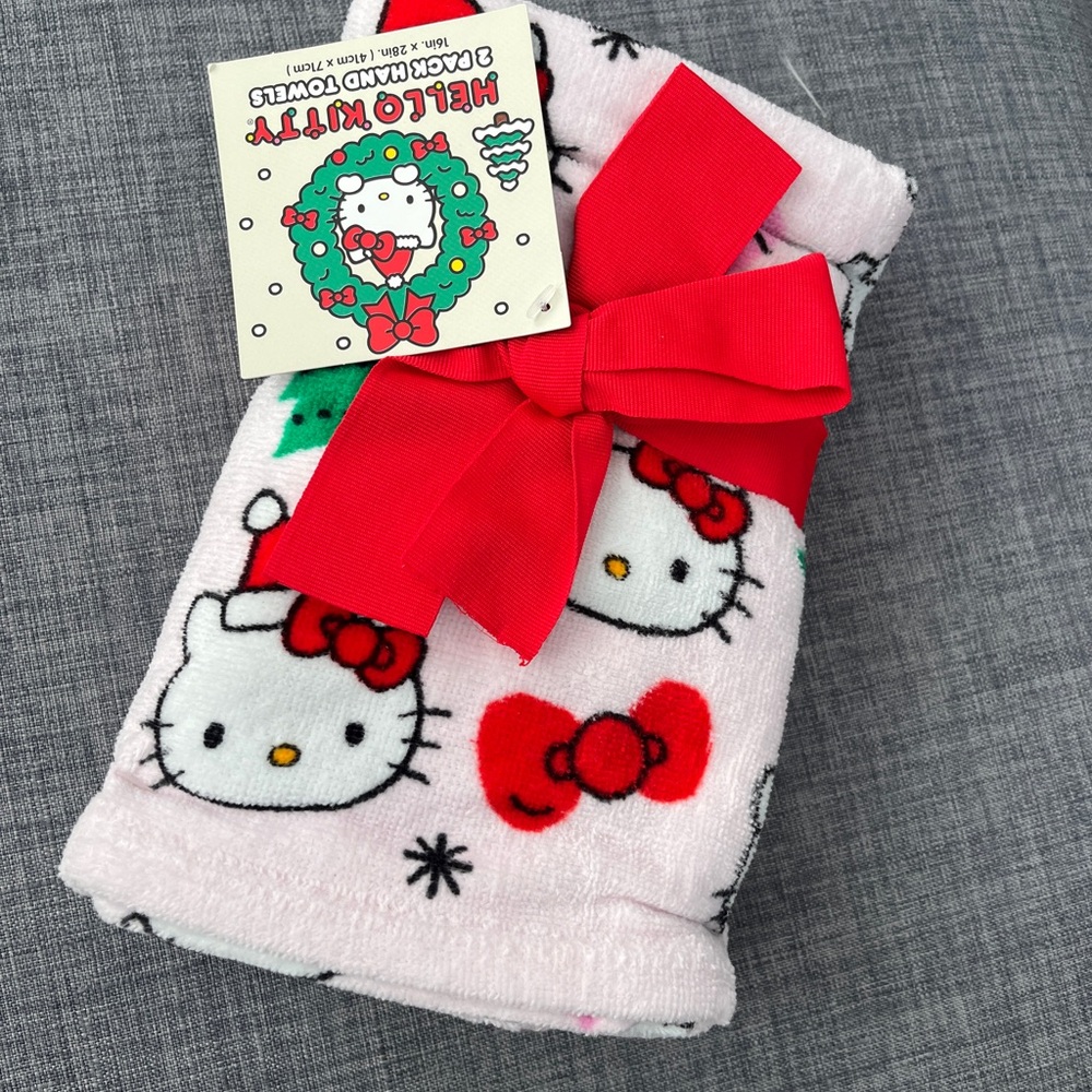 Hello Kitty Christmas Bathroom Hand Towel Set Bows 2 Pack Bows Tree